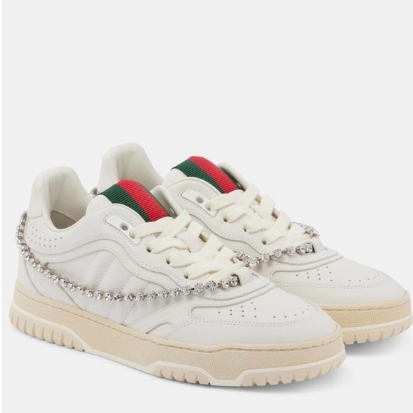 Gucci Shoes - New Gucci Re-Web Crystal Chain Sneakers Size 38